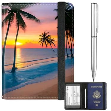 Imagem de BFDHGQZC Capa para cartão de passaporte e vacina, combo de porta-passaporte para viagem, couro PU, bloqueio RFID, compartimento para cartão de vacina, com alça elástica e caneta, para mulheres e