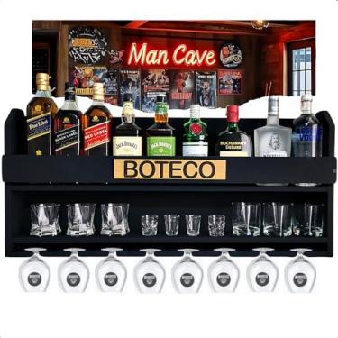 Imagem de Bar Barzinho Suspenso De Parede Adega Vinhos Bebidas 100x45cm Preto Fosco