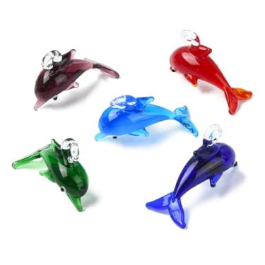 Imagem de UR URLIFEHALL Pingentes feitos à mão com estampa de golfinhos, 10 peças, 5 cores, animais do oceano, criaturas marinhas, pingentes para fazer joias e pulseiras, faça você mesmo