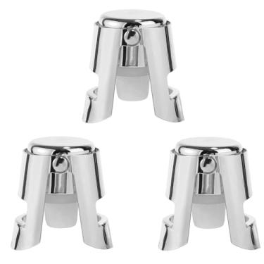 Imagem de 3 Rolhas de Champanhe, Rolha Garrafa de Aço Inoxidável e Silicone à Prova Fugas Mantém as Bolhas Frescas Seladores Champanhe Protetores Vinho Rolha para Cava Prosecco e Espumante (Prata)