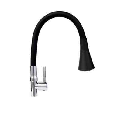 Imagem de TKLA Torneira Gourmet para Cozinha Flexivel Fria Jato Regulavel de Mesa Cor Preta Luxo Fria Metal Inox