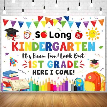 Imagem de Withu So Long Kindergarten It's Been Fun Look Out 1st Grade Here I Come Pano de fundo decorativo banner colorido jardim de infância formatura parabéns festa de graduação fundo fotografia 1,8 x 1,2 m
