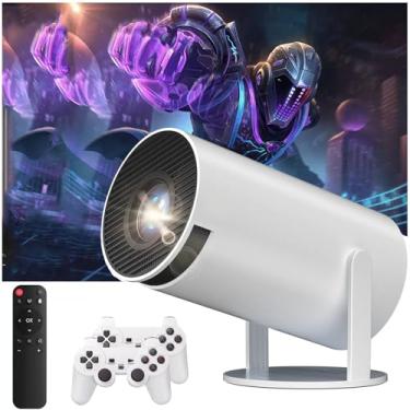 Imagem de [Suporte ajustável de 270°] Mini projetor inteligente com WiFi 6 e Bluetooth, projetor de filmes ao ar livre Keystone automático 1080p HD 200 ANSI, projetor doméstico portátil para TV/laptop/USB