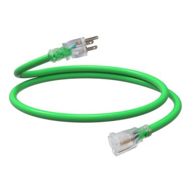 Imagem de EP Cabo de extensão externo de 9,5 m, cabo de alimentação impermeável SJTW 12/3, plugue aterrado de 3 pinos, extremidade iluminada, para gramado, jardim, eletrodomésticos, verde