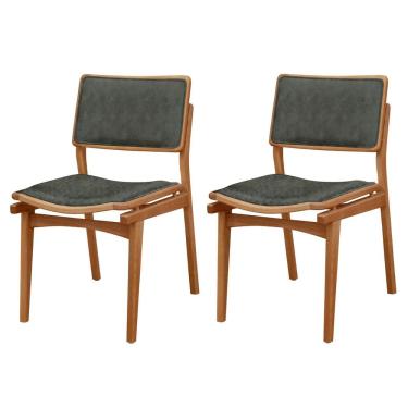 Imagem de Conjunto com 2 Cadeiras em Madeira Eloa Jade / Imbuia Natural