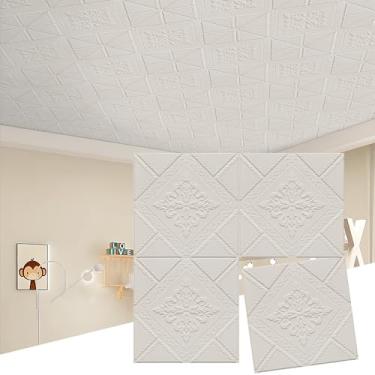Imagem de Azulejos de teto descascam e colam, 16 peças (21 pés quadrados), azulejo de espuma autoadesivo à prova d'água para decoração de teto e parede (35 x 35 cm)