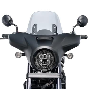 Imagem de Capa de carenagem de farol de motocicleta com para-brisa de 9,8 polegadas para Rebel CMX1100 CMX 1100 2021-2025 farol frontal máscara viseira defletor de para-brisas (preto fosco + fumaça clara)