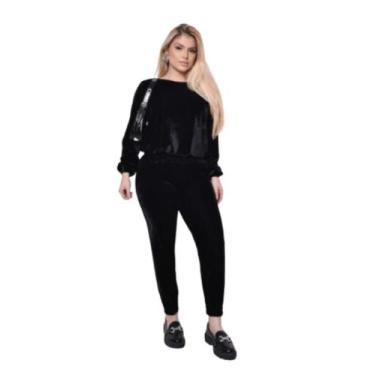 Imagem de Conjunto Veludo Plush Inverno Blusa e Calça Jogger Com Bolso Confortáv