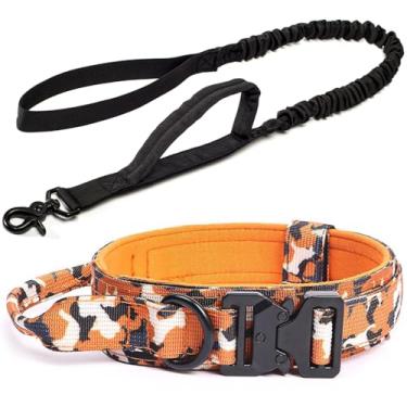 Imagem de Coleira e Guia para Cachorro Grande e Forte MADOG Comander LARANJA Camuflada (G)