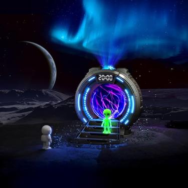 Imagem de Zjyufy Lâmpada de projeção Stargate, projetor de galáxia, luz noturna, lâmpada de plasma com controle remoto, ruído branco, temporizador, alto-falantes, decoração de quarto infantil, estética, para