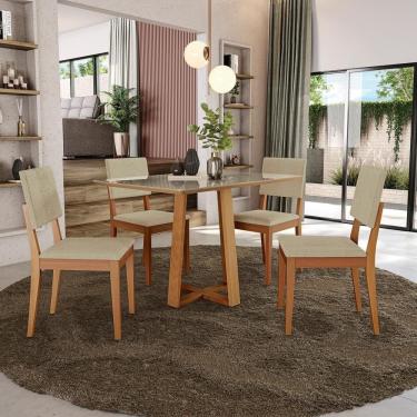 Imagem de Conjunto Sala De Jantar Madeira Maciça 4 Cadeiras Kappesberg Freijó Boucle Bege