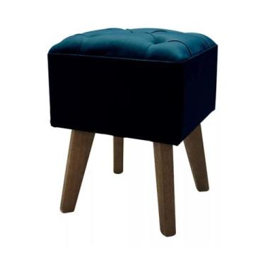 Imagem de Puff Quadrado Capitonê Pé Palito - Cerâmica Regina, Azul Marinho