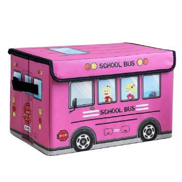 Imagem de Bau Caixa Infantil Multifuncional Dobravel Com Tampa Organizador De Quarto Puff Porta Brinquedos Onibus Rosa