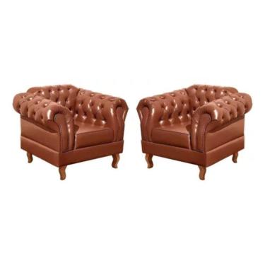 Imagem de Kit 2 Poltronas Chesterfield Dom Pedro Vintage Retrô Capitonê Couro Caramelo