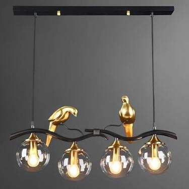 Imagem de Lustre De Bolha De 4 Luzes Lustre De Globo De Vidro De Meados Do Século Lustre De Design De Pássaro Criativo Lustre Linear Luz Pendente Moderna Para Sala De Estar Cozinha, Black, Amber Glass