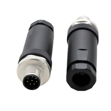 Imagem de HangTon Ethernet M12 Conector macho de 8 pinos para automação industrial Cognex Vision Fish Finder, dados Cat5E, parafuso sem solda, codificado A, potência 30V 2A, impermeável, rosca de 12 mm, 2 peças
