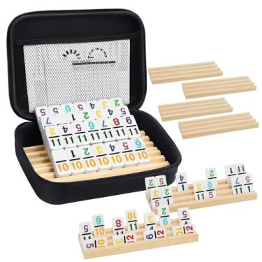 Imagem de Conjunto de dominós Mexican Train Double 12 com 8 bandejas de madeira 