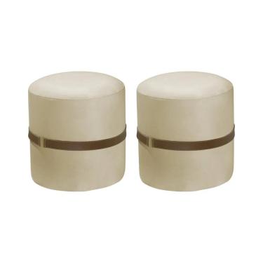 Imagem de Kit 2 Puffs Decorativos Redondo Old Com Cinto Estofado Veludo Bege