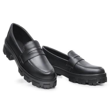 Imagem de Mocassim Feminino Oxford Sola Tratorado Preto Salto - RINALDI'S SHOES,