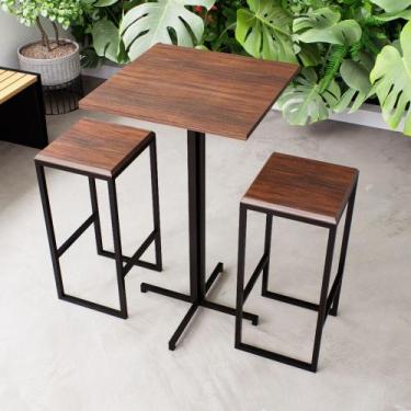 Imagem de Conjunto Mesa Alta Bar Bistrô Quadrada 2 Bancos Imbuia Industrial Blac