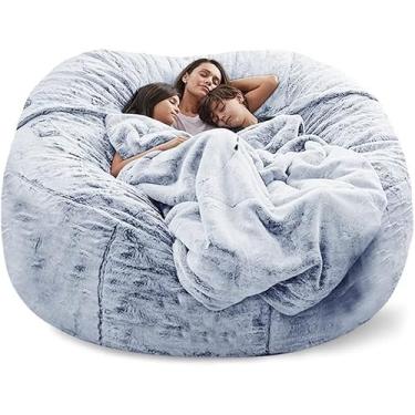 Imagem de Capa De Saco De Feijão Redonda Expansível Cinza Azul Rosa Adulto Gigante Xxl Capa De Pufe De Pele Sem Enchimento Poltronas Capa De Pera Fácil De Desmontar E Lavável