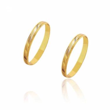 Imagem de Par de Alianças de Casamento Zeus em Ouro Riscos Diagonais 2,5mm 1,9g 