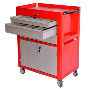 Imagem de Carrinho Fechado Vermelho com 3 Gavetas e 2 Portas - FERCAR