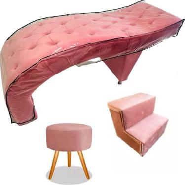Imagem de Maca para Estética Luxo Veludo Rosa com Capitone e Capa de Proteção e 