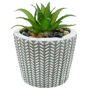 Imagem de Vaso Decorativo em Cimento com Planta Artificial 5,5x7cm 192g Estilo Moderno para Casa e Escritório (Cinza)