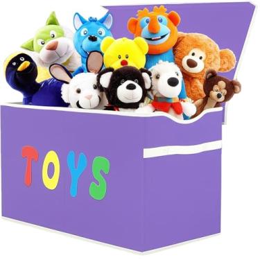 Imagem de YOLOXO Caixa de brinquedo, caixas de armazenamento resistentes dobráveis com tampas, caixas organizadoras de brinquedos extra grandes para crianças, meninos, meninas, berçário, sala de jogos, armário