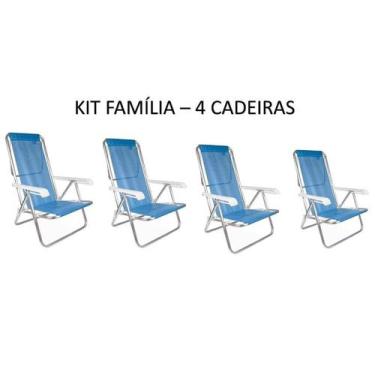 Imagem de Kit Família - 4 Cadeiras De Praia 8 Posições Azul Mor