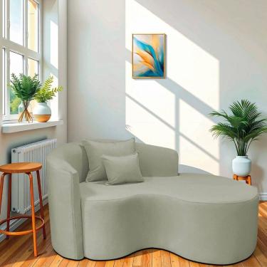 Imagem de Recamier Curvo Orgânico 150cm 2 Lugares Lado Direito para Sala de Estar Bouclé Londres Verde Oliva