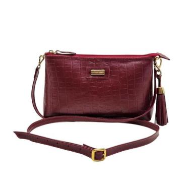 Imagem de Bolsa de Ombro Feminina Couro Legítimo Bolso Interno Alça Regulável Ta