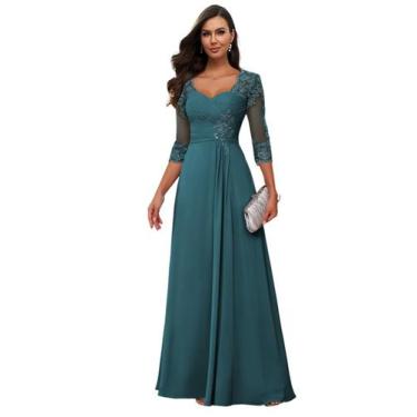 Imagem de Vestido Loyeloy Teal Lace Mother of the Bride com mangas tamanho 14