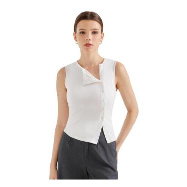 Imagem de Camiseta regata feminina SUUKSESS sem mangas com botões branca