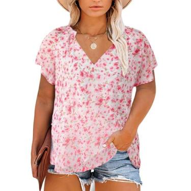 Imagem de Top feminino Eytino plus size floral de verão com decote em V e manga 