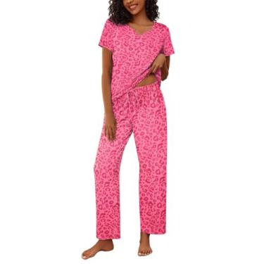 Imagem de Conjunto de pijamas Ekouaer, blusa feminina de manga curta, calça comp