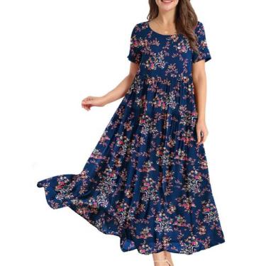 Imagem de Vestido feminino YESNO, casual, solto, boêmio, floral, azul, tamanho M