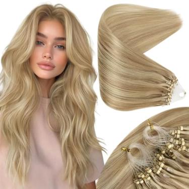 Imagem de Sunny Hair Extensões de cabelo micro link cabelo humano micro contas reais extensões de cabelo loiro dourado realce loiro claro para uso diário, comprimento do ombro 35,5 cm 50 g