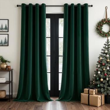 Imagem de Cortinas verdes de Natal de 246 cm para sala de estar, quarto, veludo macio, moderno, luxuoso, redutor de ruído, blecaute, isolamento térmico, cortinas de privacidade para decoração de casa de inverno