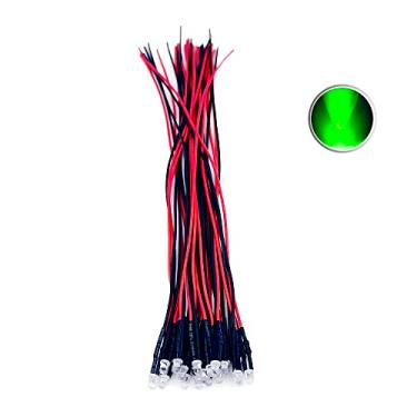 Imagem de 30 peças 12 volts 3 mm luzes LED verdes de topo redondo com diodos emissores de diodos pré-conectados 7,9 polegadas CC 12V luz de LED luz de água transparente pequenas lâmpadas LED (topo redondo de 3