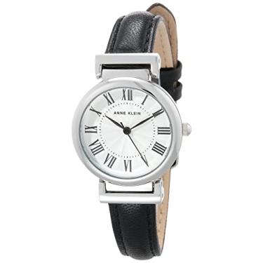 Imagem de Anne Klein Relógio feminino com pulseira de couro, Preto/prata, Clássico