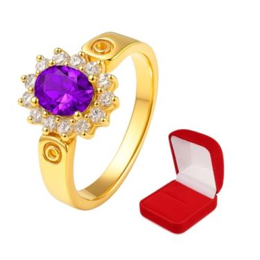 Imagem de Anel Aliança de Ouro Banhado 18k 750 725 Azul, Verde, Vermelho + Caixinha Veludo Vermelha (Lilás Ametista, 15)