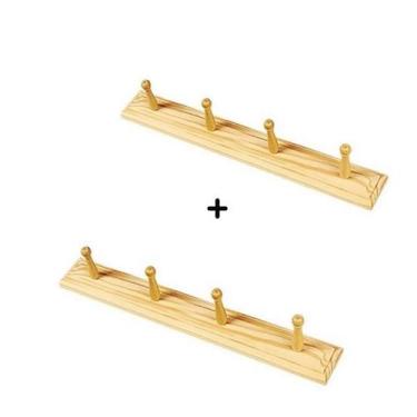 Imagem de Cabide de Parede em Madeira 4 Pinos 6,5x48 cm Kit c/ 2 Unds - stolf