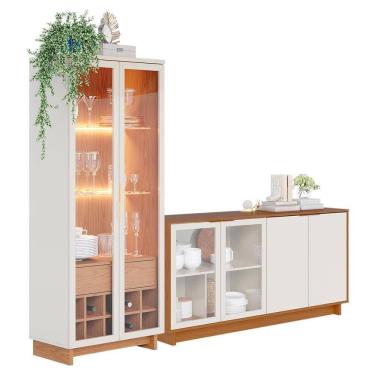 Imagem de Cristaleira Guanabara E Balcão Buffet Vitoria Off White Freijo Colibri Off White Freijo