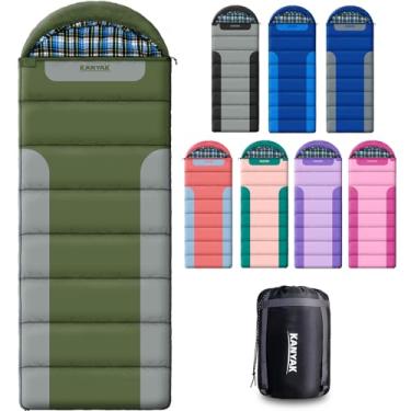 Imagem de Sacos de dormir para adultos, adolescentes, clima frio e quente, 3 estações, saco de dormir de flanela de algodão, equipamento essencial de acampamento compacto leve, caminhadas, atividades ao ar