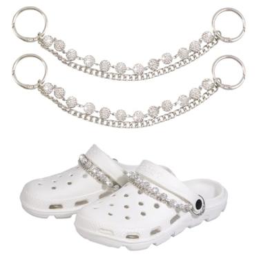 Imagem de VIQWYIC Pingentes de sapatos brilhantes para mulheres, decorações de sapatos de corrente de contas de strass, acessórios brilhantes para sandálias de tamanco, correntes de sapato elegantes para vestir