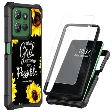 Imagem de Capa para Moto G Stylus 5G 2025 com protetor de tela de vidro temperado, proteção de camada dupla nos cantos com absorção de choque, capa de celular para Motorola Moto G Stylus 5G 2025-girassol