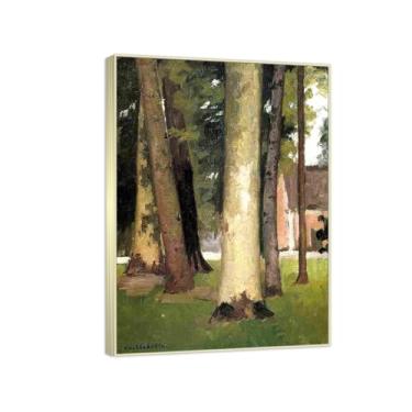 Imagem de Pintura famosa de arte de parede - (Through the Grove) de Gustave Caillebotte - Reproduções impressas em tela - Imagens para decoração de sala de estar (40 x 56 cm (15,8 x 22,0 pol)/molduras champanhe