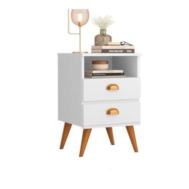 Imagem de Mesa de Cabeceira com 2 Gavetas, Puxador Decorativo, Móvel para Quarto Dubai - Branco